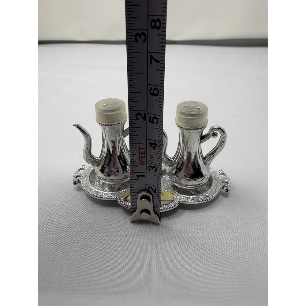 Vintage Silver Teapot Salt and Pepper Shakers with Tray Metal Canada MCM Travel